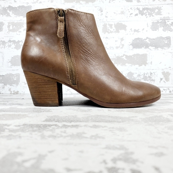 Crown Vintage Brown Leather Zip Up Block Heel Ankle Booties O273 - Picture 5 of 13